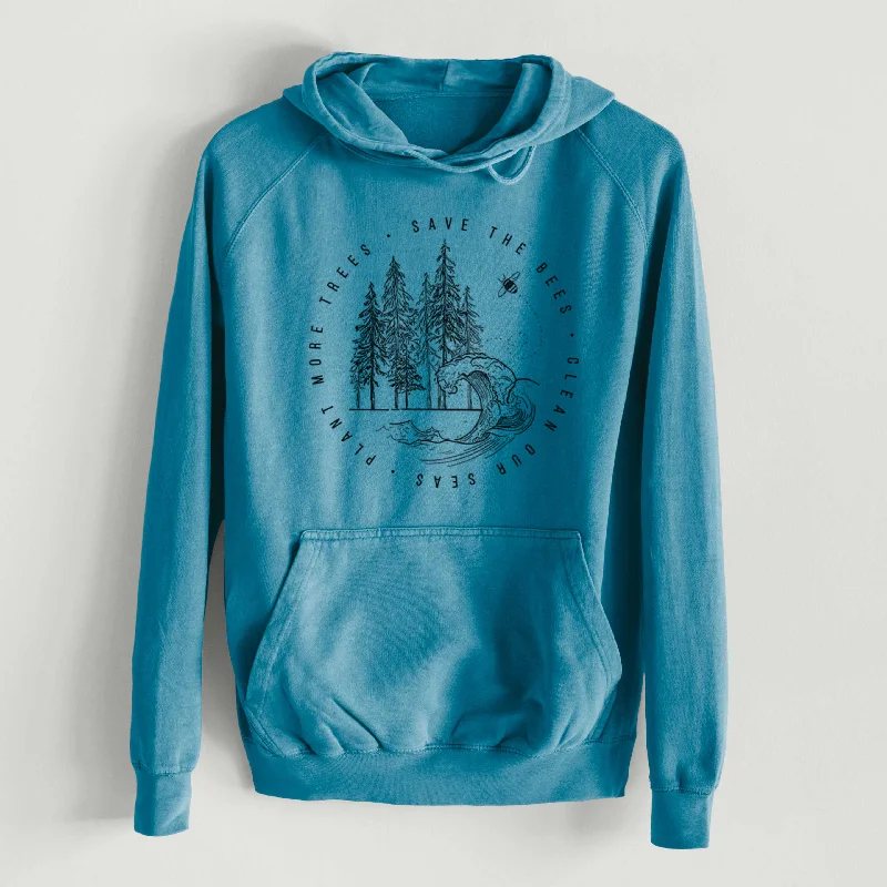 Save the Bees, Clean our Seas, Plant more Trees  - Mid-Weight Unisex Vintage 100% Cotton Hoodie Relaxed Sweatshirt Look