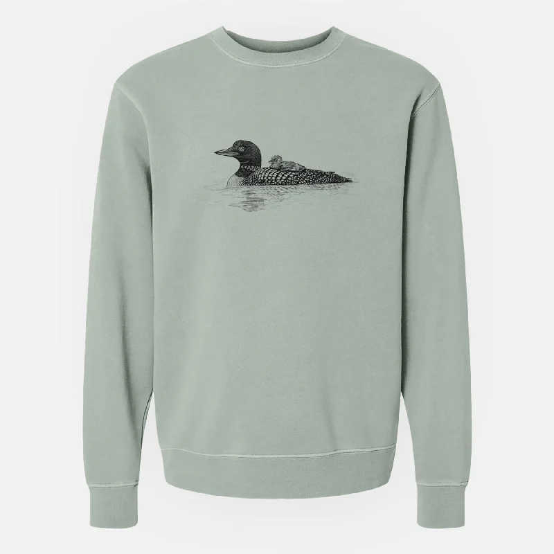 Common Loon with Chick - Gavia immer - Unisex Pigment Dyed Crew Sweatshirt Sweatshirt Hoodie Collection