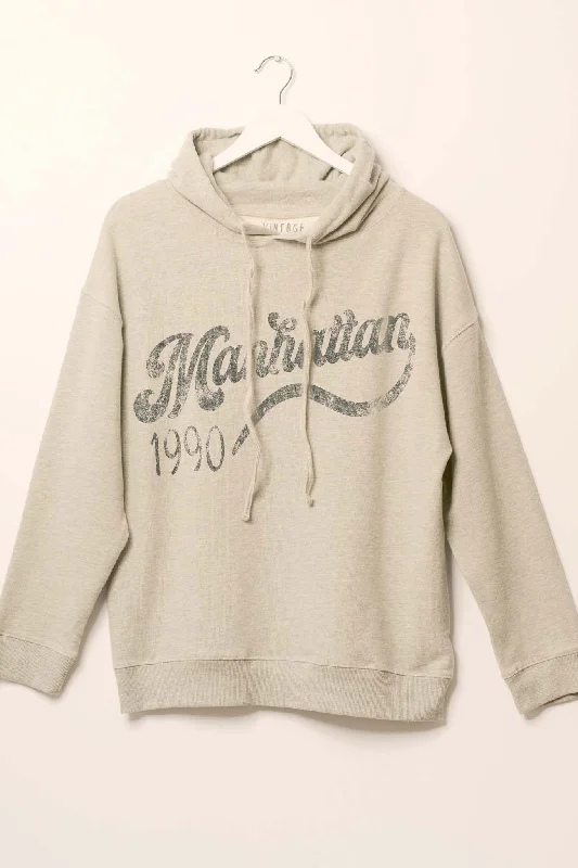 Manhattan 1990 Vintage-Print Graphic Hoodie Zip-up Hoodie for Women