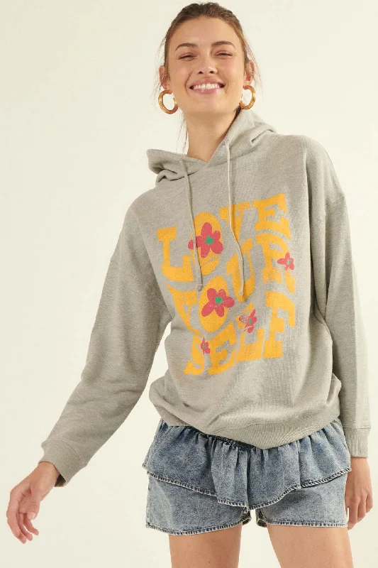 Love Yourself Vintage-Print Graphic Hoodie Fashionable Sweatshirts for Women