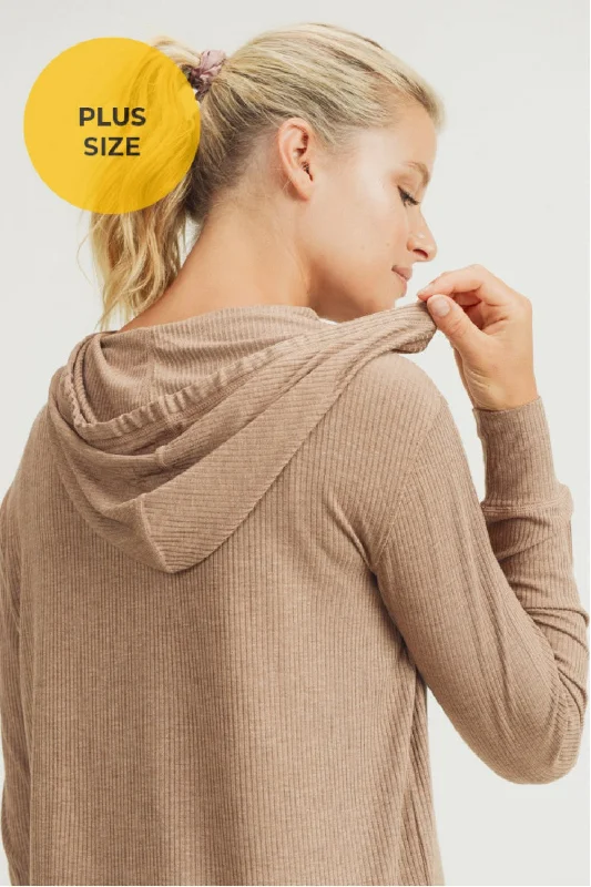 Mono B Kangaroo Pocket Rib Top AT2875 Plus Cozy Winter Sweatshirt