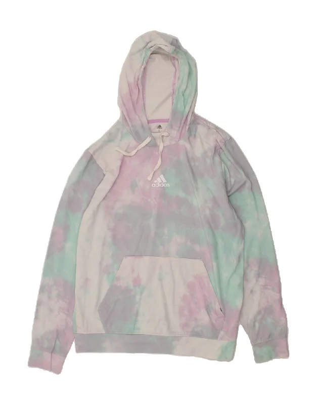 ADIDAS Womens Hoodie Jumper UK 16 Large Multicoloured Tie Dye Cotton Best sweaters for travel