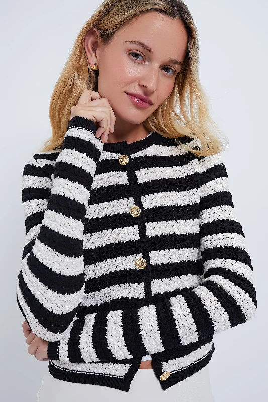 Black and White Striped Cardigan Best sweaters for travel