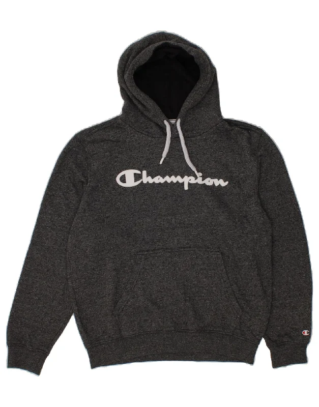 CHAMPION Womens Oversized Graphic Hoodie Jumper UK 16 Large Navy Blue Best sweaters for hiking