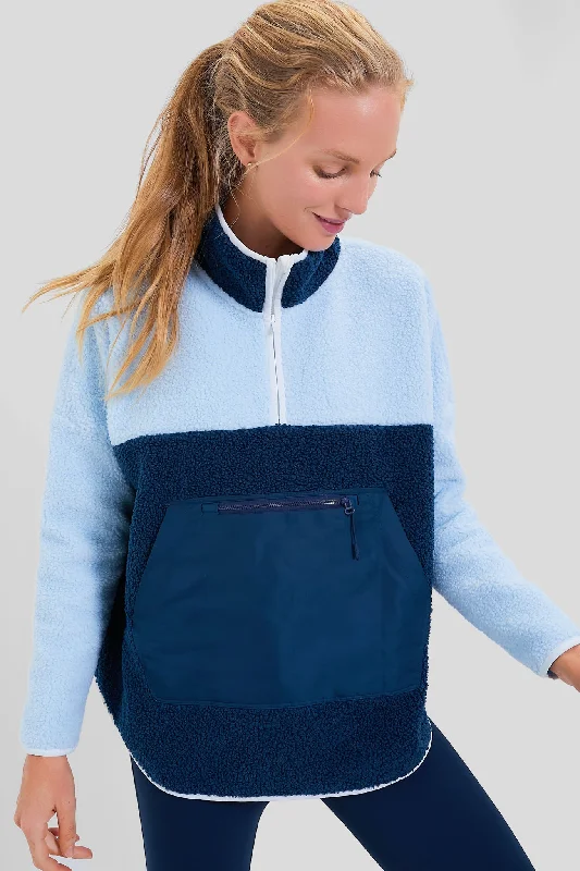 Light Blue and Navy Fleece Cady Quarter Zip Wool sweaters