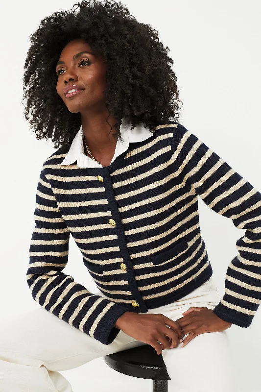 Navy & Tan Stripe Annie Structured Cardigan Thermal sweaters