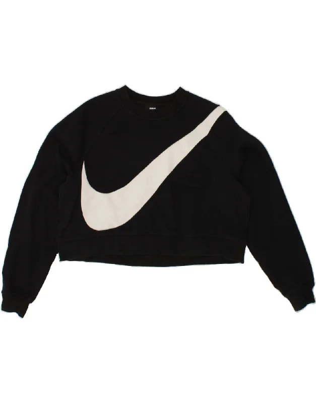 NIKE Womens Crop Graphic Sweatshirt Jumper UK 14 Medium Black Colourblock Streetwear sweaters