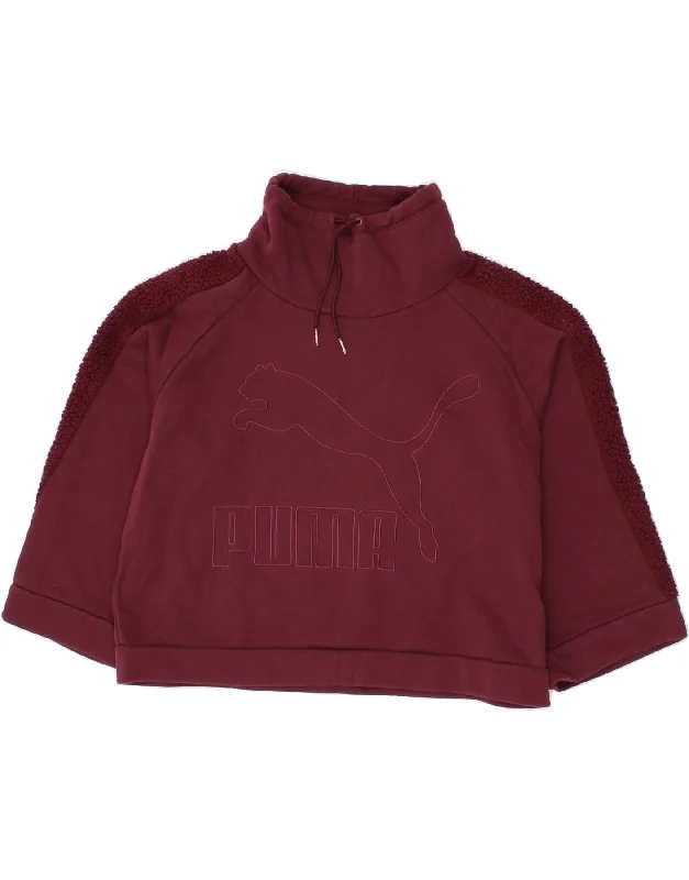 PUMA Womens Crop 3/4 Sleeve Sweatshirt Jumper UK 14 Medium Maroon Expensive sweaters