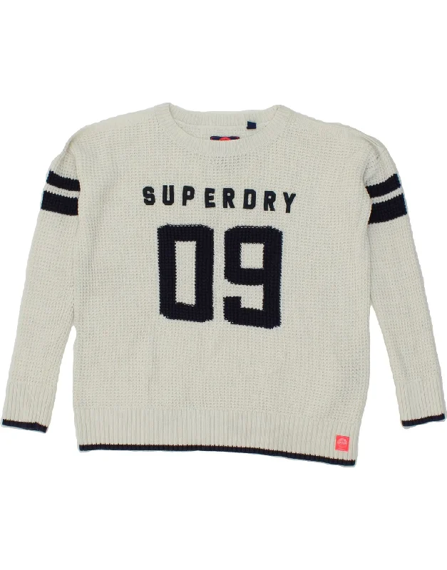 SUPERDRY Womens Oversized Graphic Crew Neck Jumper Sweater UK 6 XS White H&M sweaters