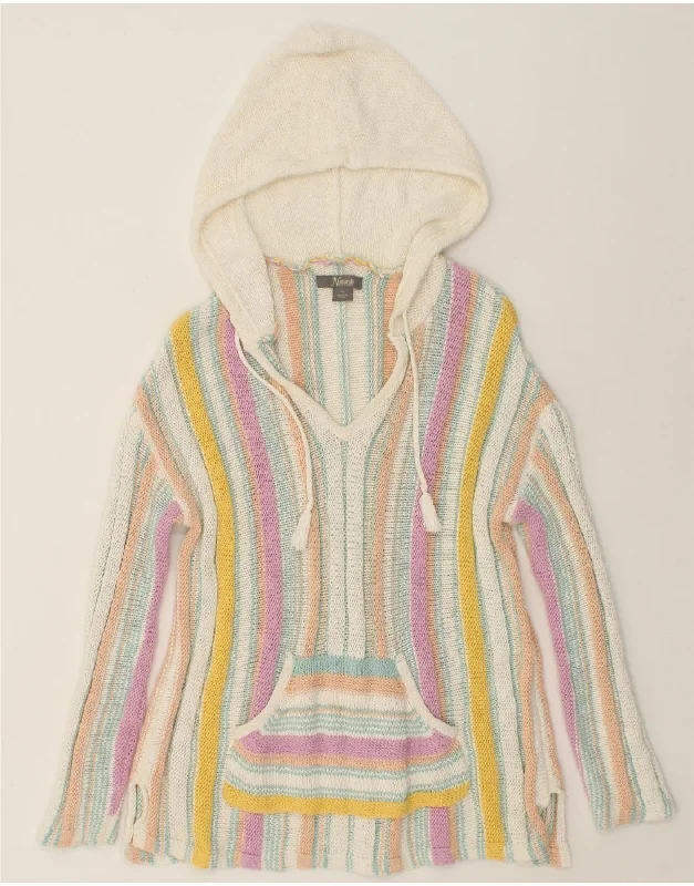 VINTAGE Womens Hooded Jumper Sweater UK 14 Medium Multicoloured Striped Casual sweaters