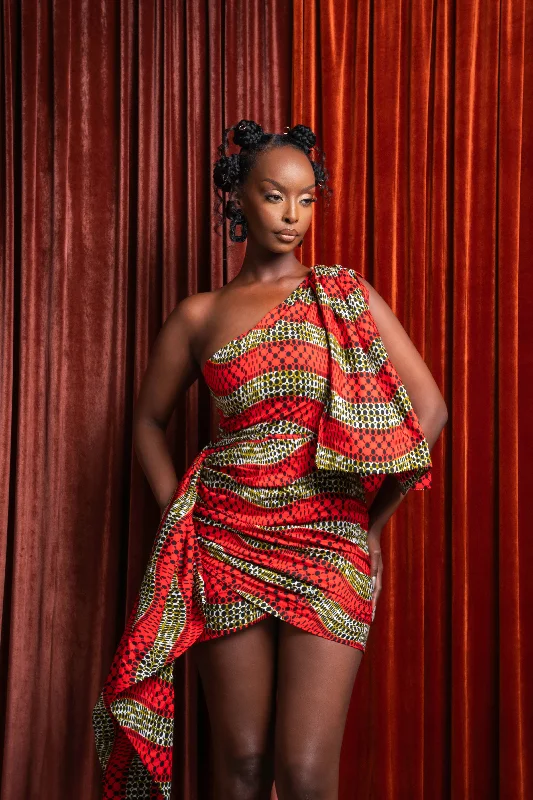 DIDI African Print One Sleeve Drape Mini Dress Edgy mini dresses