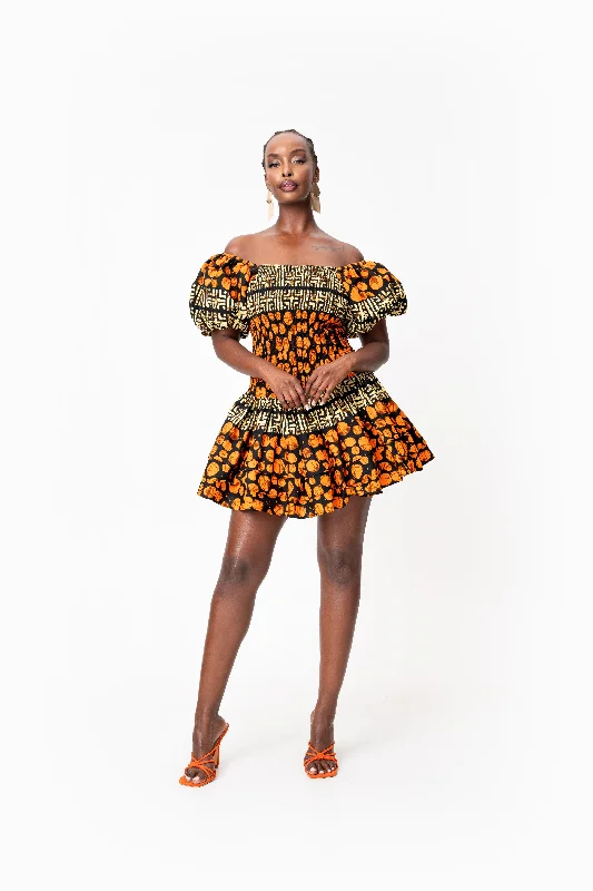 HANI African print smocked body mini dress H&M mini dresses