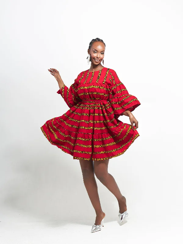 RUWE African Print Tiered Mini Dress Women's mini dresses