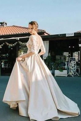 2024 Half Sleeves Lace Modest Long Custom Made Wedding Dresses WK89 Off-shoulder Bridal Dress