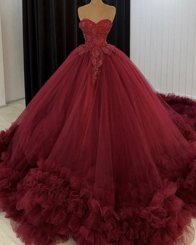 Burgundy Wedding Dresses Sweetheart Ball Gown Chic Wedding Gown