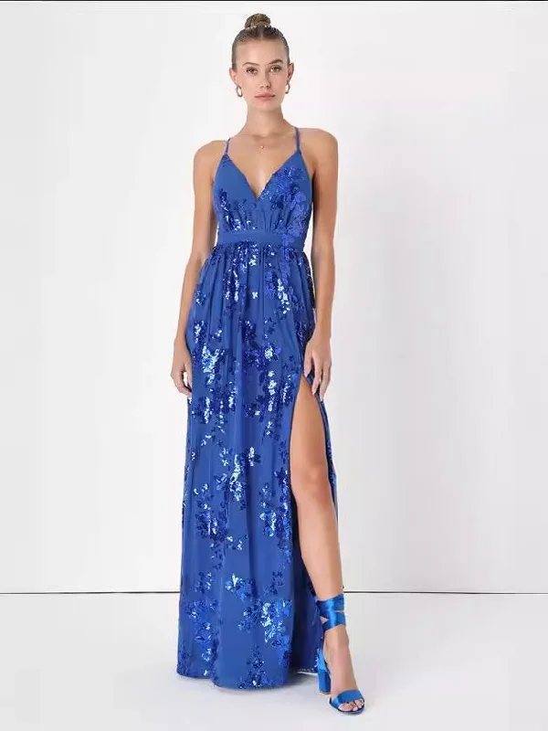 Sequin Mermaid Formal Dress - Blue Modern Wedding Gown