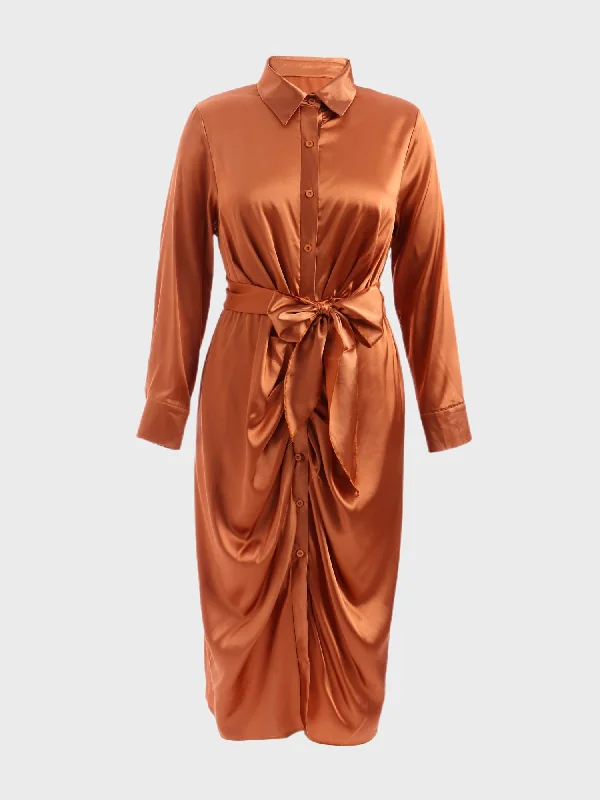 Midsize Glisten Satin Ruching Midi Dress Chiffon midi dresses