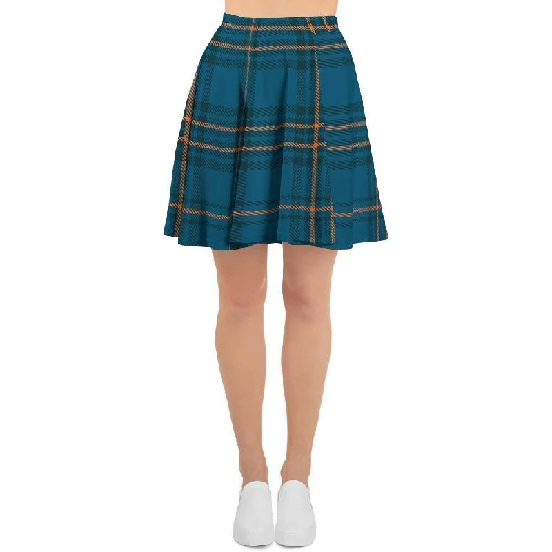 Navy Blue Plaid Tartan Women's Skirt Metallic unclassified skirts