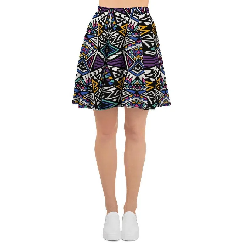 Neon Indian Aztec Triangles Abstract Geometric Art Women's Skirt Luxury unclassified skirts