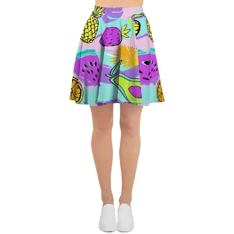 Neon Mix Fruit Pineapple Hawaiian Print Women's Skirt Stylish unclassified skirts