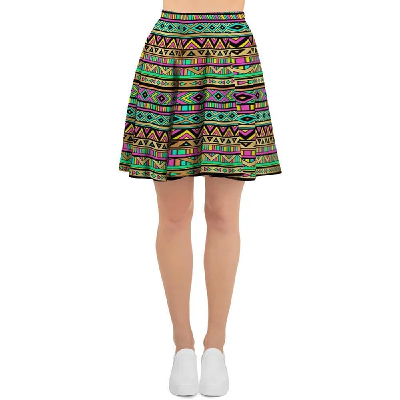 Neon Multicolor Ethic Aztec Aztec Grunge Geometric Print Women's Skirt Everyday wear unclassified skirts