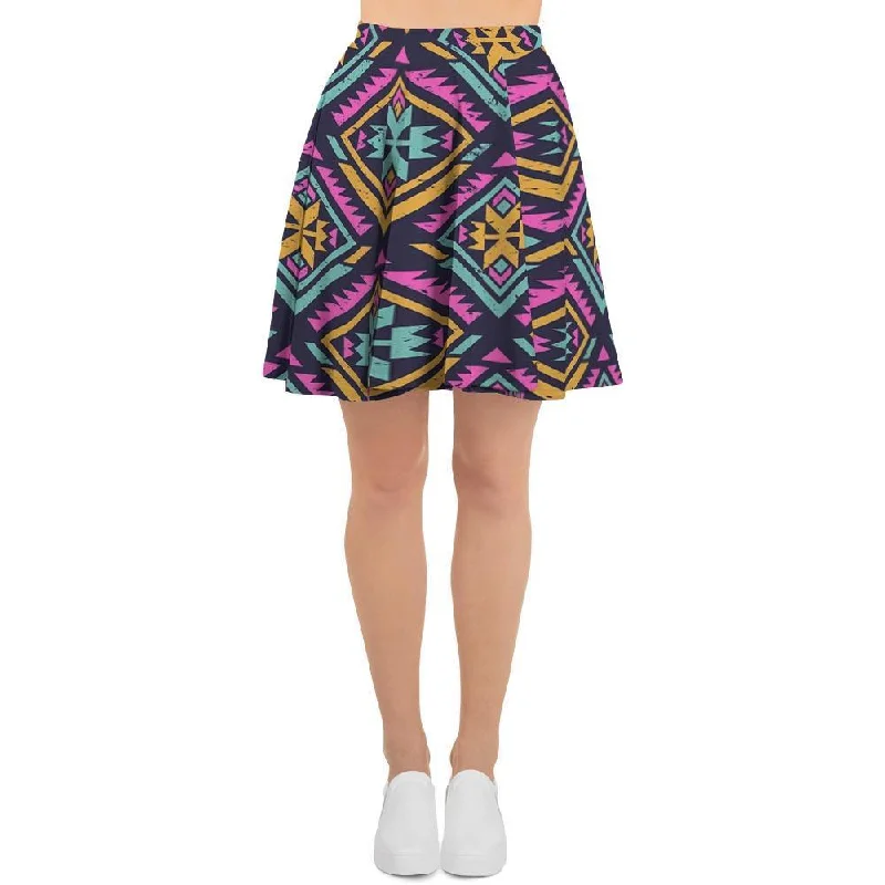 Neon Multicolor Ethic Aztec Grunge Print Women's Skirt Cocktail unclassified skirts