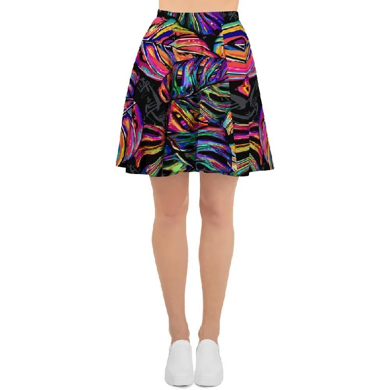 Neon Multicolor Palm Leaf Print Women's Skirt Date night unclassified skirts