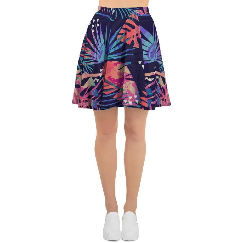 Neon Palm Leaf Hawaiian Print Women's Skirt Stretchy unclassified skirts