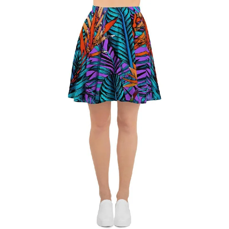 Neon Palm Leaf Tropical Print Women's Skirt Neutral tone unclassified skirts