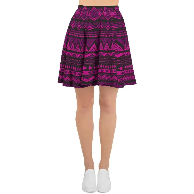 Neon Pink Ethic Aztec Print Women's Skirt Beaded unclassified skirts