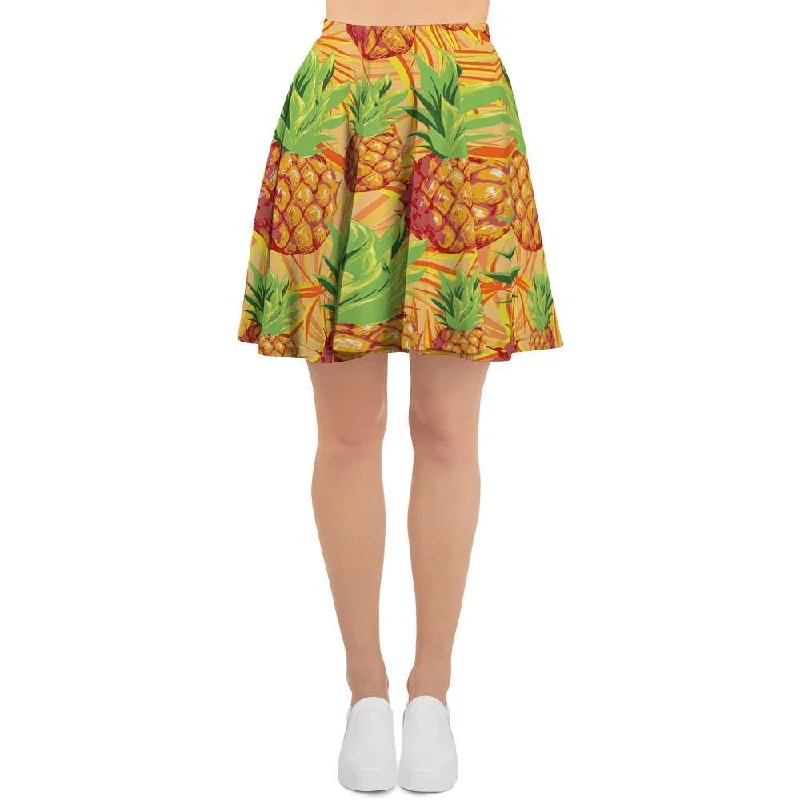 Neon Yellow Pineapple Hawaiian Print Women's Skirt Lace unclassified skirts