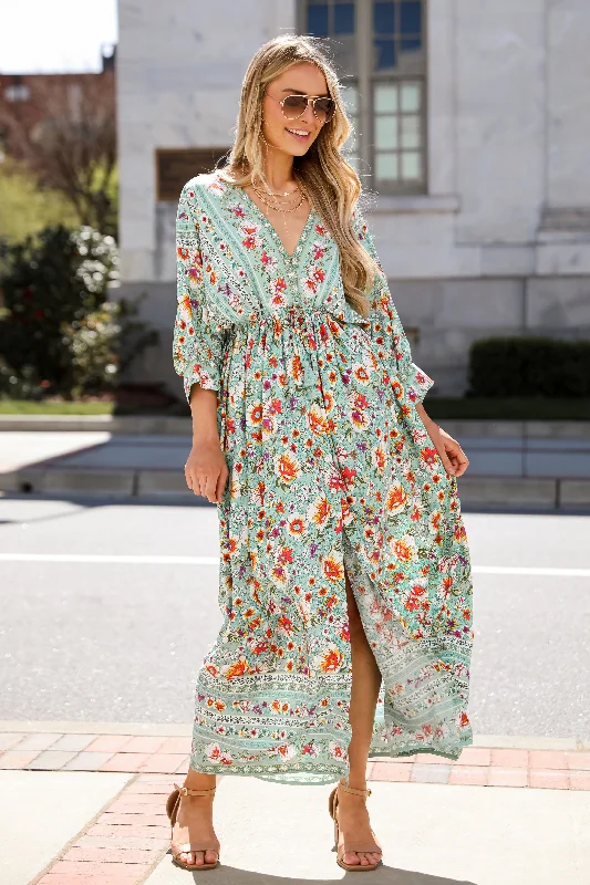 FINAL SALE - Bohemian Sun Jade Floral Maxi Dress Boho maxi dresses