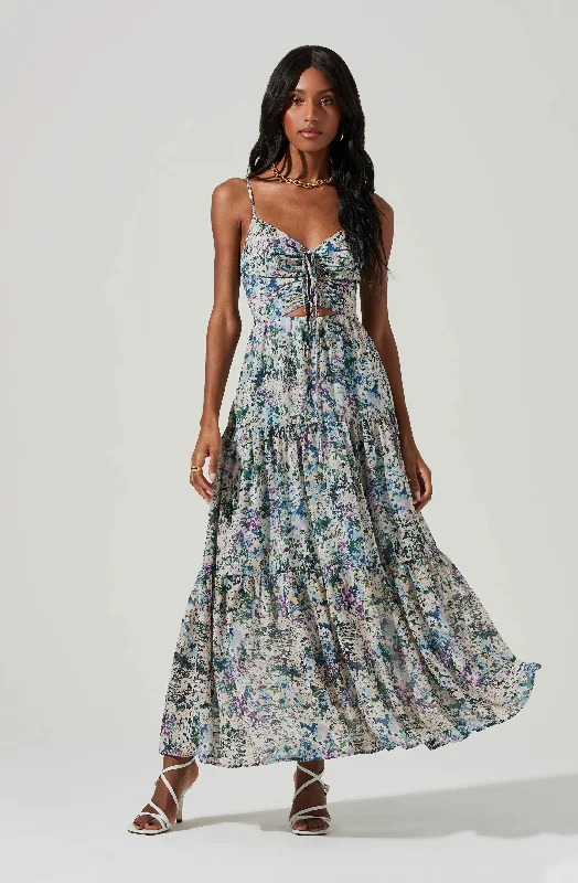 Brandy Floral Cinched Front Cutout Maxi Dress Stretchy maxi dresses