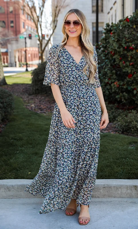 FINAL SALE - Deeply Darling Navy Floral Maxi Dress Women's trendy maxi dresses sale