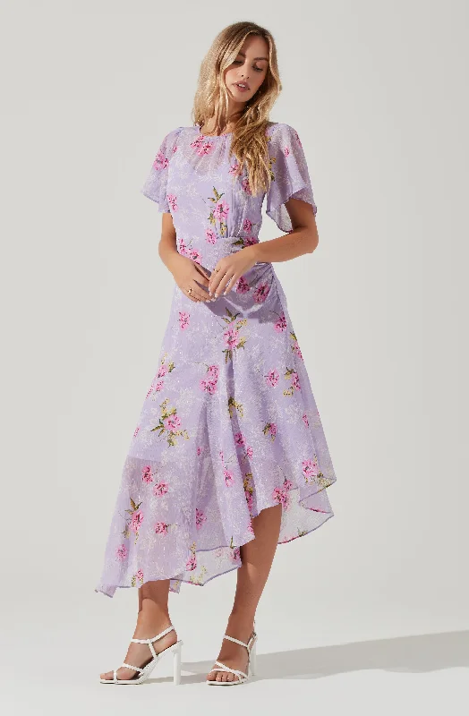 Flutter Sleeve Asymmetrical Floral Maxi Dress H&M maxi dresses