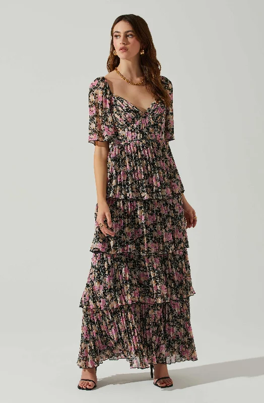 Gracelynn Tiered Short Sleeve Floral Maxi Dress Date night maxi dresses