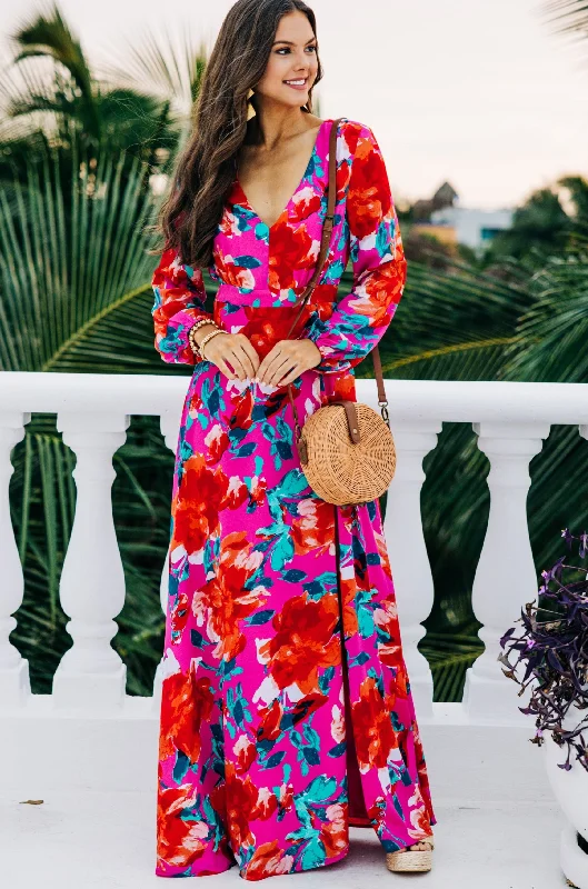 Just Feels Right Fuchsia Pink Floral Maxi Dress Fall maxi dresses