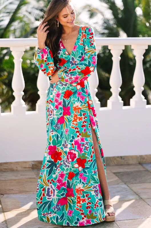 Just Feels Right Teal Blue Floral Maxi Dress Prom maxi dresses