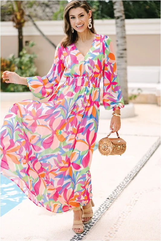 Just Imagine It Pink Abstract Maxi Dress Comfortable maxi dresses for everyday wear