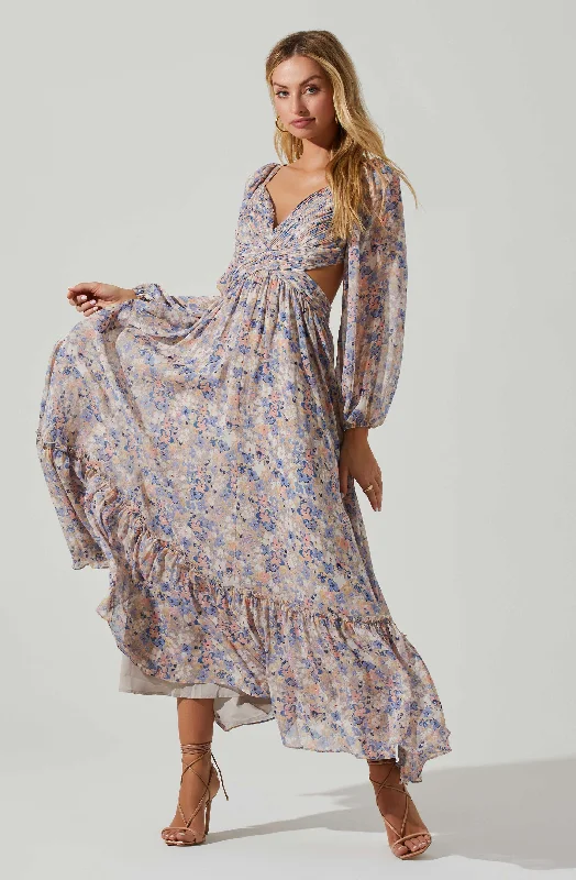 Kammy Floral Open Back Strappy Long Sleeve Maxi Dress Sleeveless maxi dresses