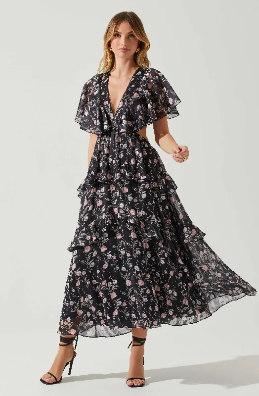 Lucy Flutter Sleeve Floral Cutout Maxi Dress Beach maxi dresses