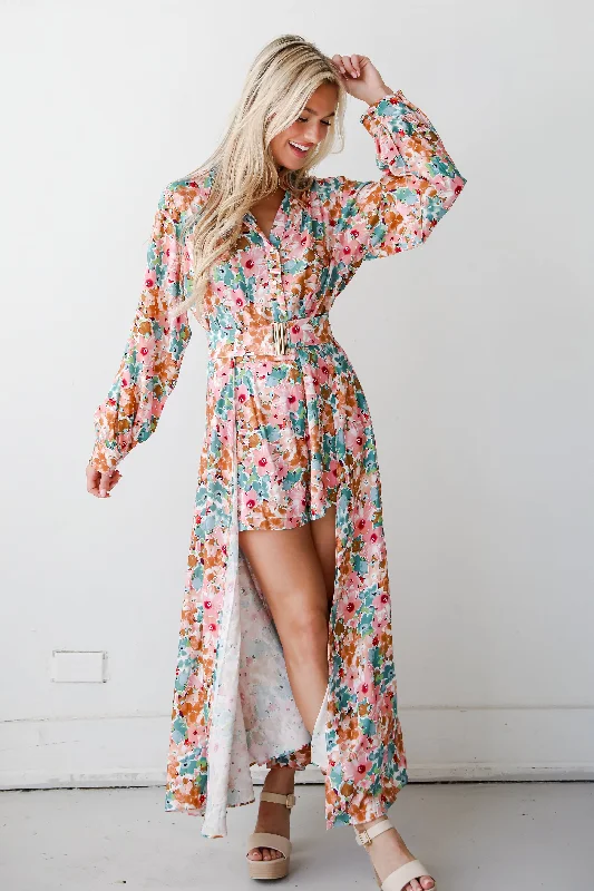 FINAL SALE - Most Beautiful Day Pink Floral Maxi Dress Romper Strapless maxi dresses