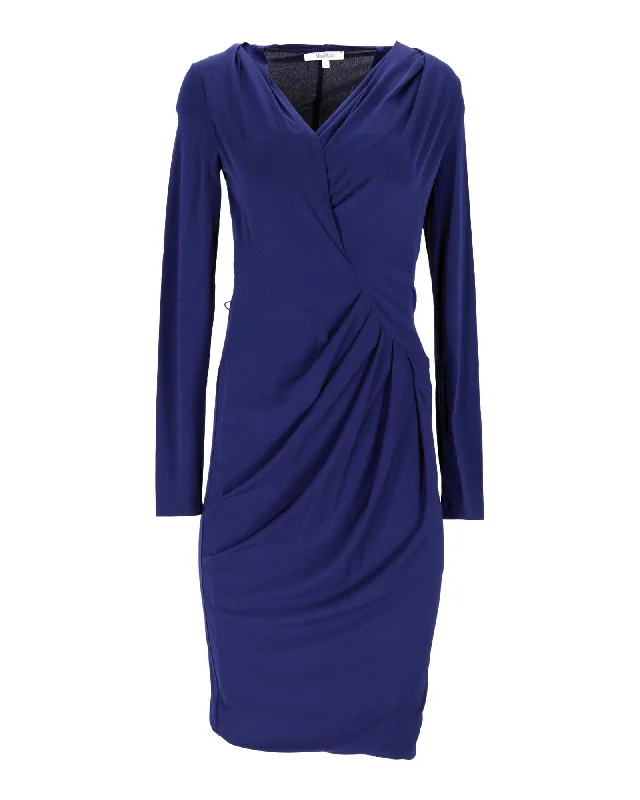 Blue Silk Draped Long Sleeve Dress by Max Mara Leather maxi dresses