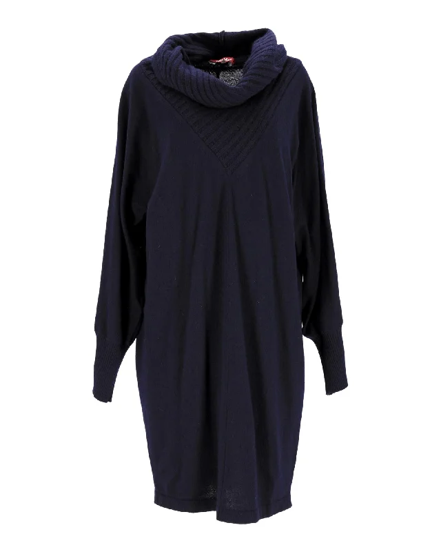 Navy Blue Long-Sleeve Knit Dress in Soft Wool Knitted maxi dresses