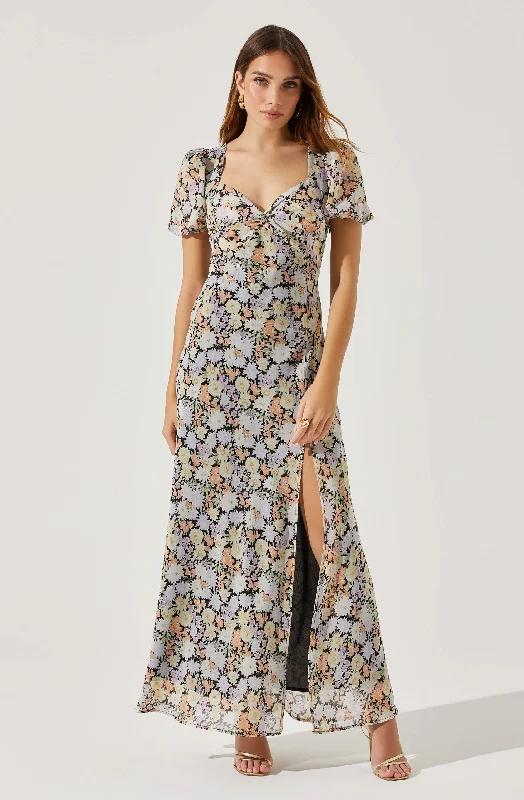 Sweetheart Neck Floral Twist Bust Maxi Dress Long sleeve maxi dresses