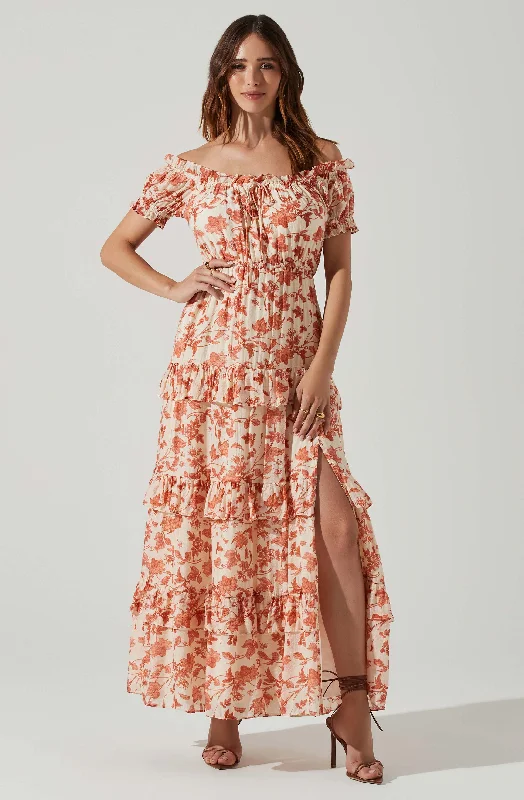 Viona Floral Off Shoulder Tiered Maxi Dress Birthday maxi dresses