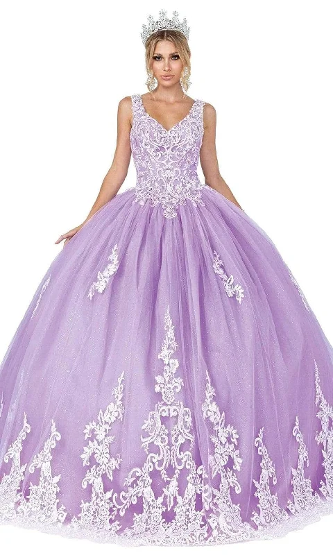 Dancing Queen - Lace Appliqued V-Neck Ballgown 1608 Flowy party dresses