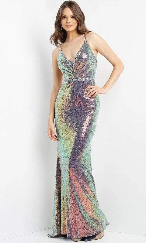 JVN by Jovani - JVN06391 V Neck Holographic Shimmer Gown Lace party dresses