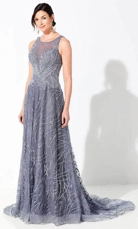 Mon Cheri - Scoop Beaded Evening Dress 220D37 - 1 pc Slate In Size 12 Available Office party dresses