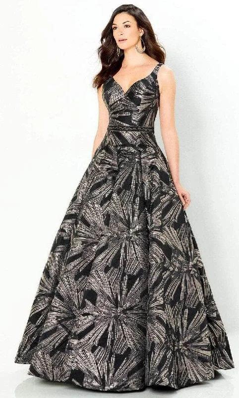 Montage by Mon Cheri - Sleeveless Brocade Pleated Ballgown 220953 - 1 pc Blk/Ant Gold In Size 12 Available Garden party dresses